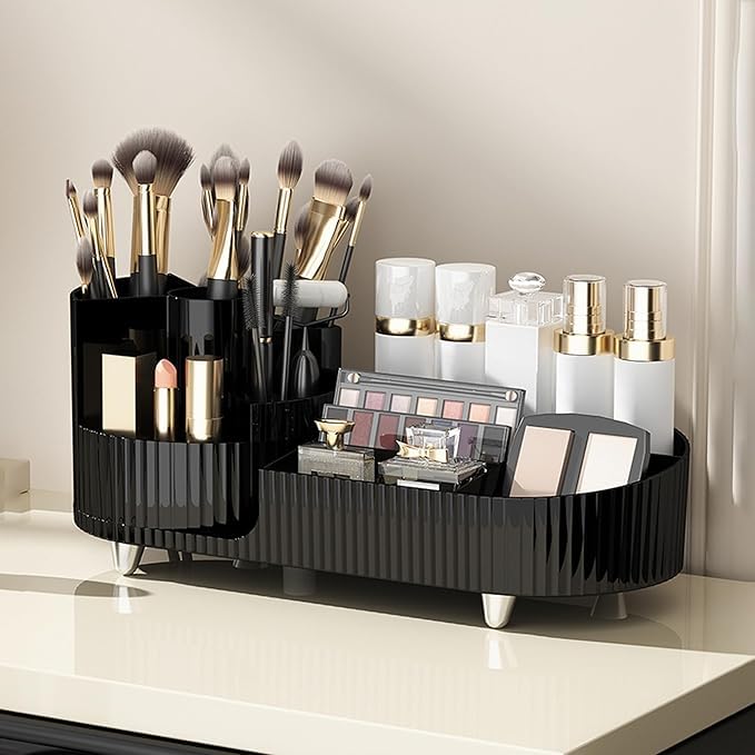 7Seas Countertop Multipurpose Storage Organizer Box | Office Desktop Stationary and Accessories Organizer Cady | 360 Rotating and 9 Compartment Storage Facility Dressing and Vanity Storage Box