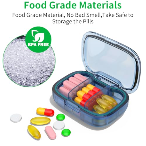Image of 2 Pack 3 Compartment Small Pill Box, Moisture Proof Pill Case, Pill Organizer for Pocket Purse, Daily Portable Medicine Vitamin Box (Blue+Orange)