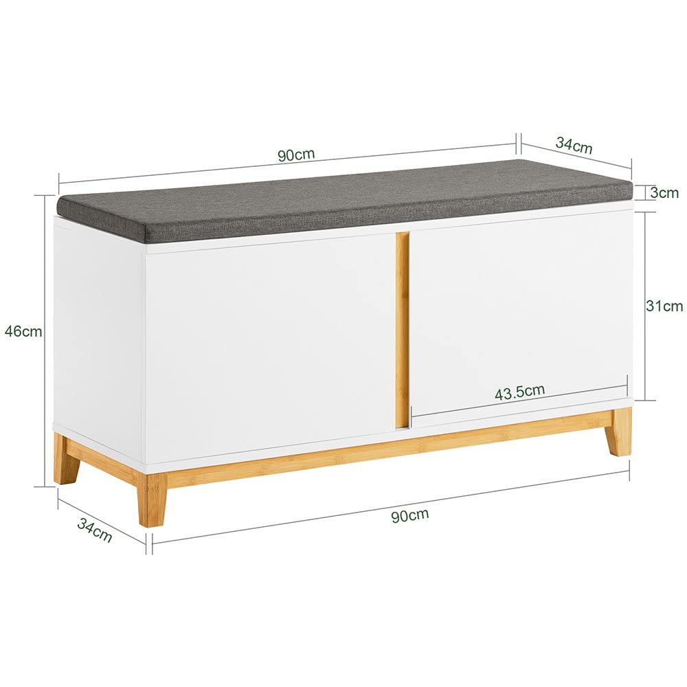 SoBuy Panca Scarpiera Ingresso con Seduta, Cassapanca Contenitore da Interno con 2 Ante, in Legno ingegnerizzato + Bambù 90x34x46cm Bianco FSR117-W