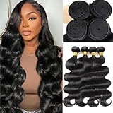 12A Human Hair Bundles 20 22 24 26 Inch Body Wave Bundles Human Hair 100% Unprocessed Brazilian Virgin Weave 4 Bundle Real Natural Black Wet and Wavy Human Hair Extensions 1B Color for Women