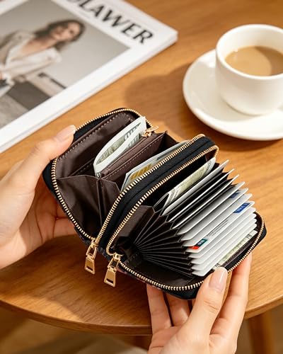 Image of Bookshelves Skulls Credit Card Holder for Women,Accordion Wallet