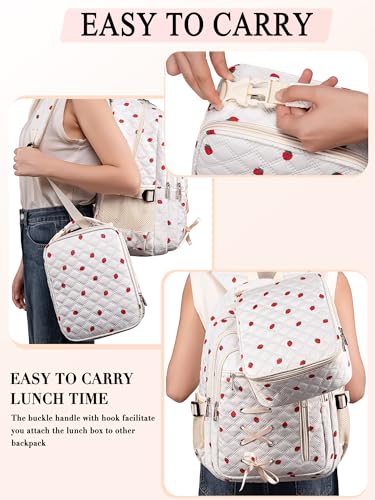 Cute Strawberry Print Backpack with Lunch Box and Pencil Case for Girls Teens Kids for Age 8-10 10-12 12-14 Kawaii Backpack for Elementary Middle High School Bookbag Mochila Para Niñas2