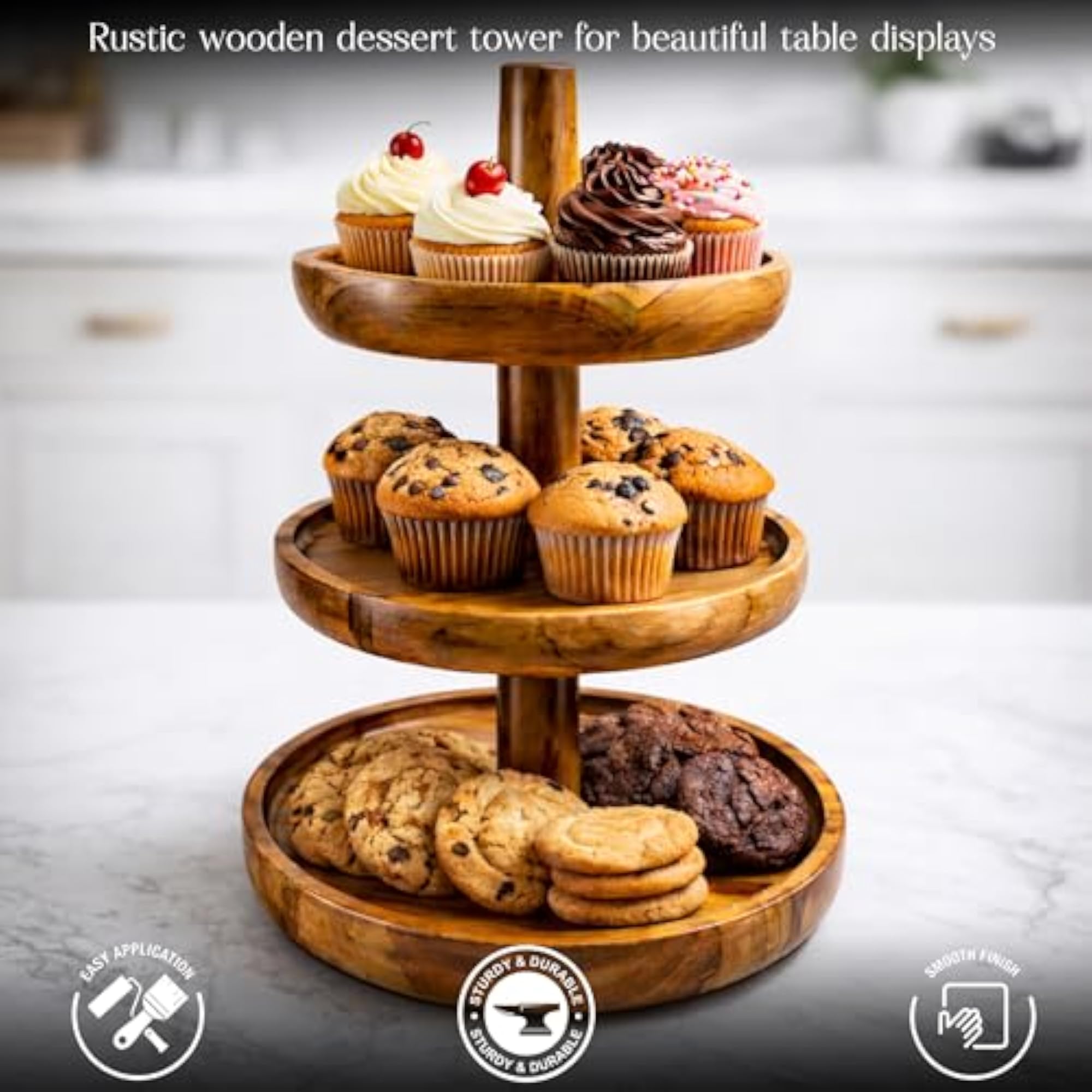 DIY 3 Tier Wooden Serving Stand, Rustic Dessert Tower
