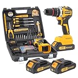 3/8' Brushless Compact Drill Tool Set, 85N.m 21V Cordless Drill Box with 2 * 2000mAh Battery, 782 In-lb Tool Set,DIY Hand Tool Kits for Daily Home Repair