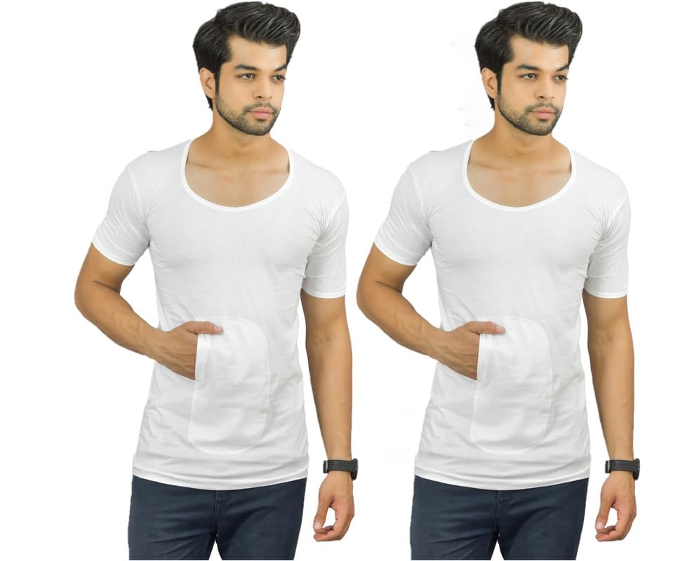 UNDERLOOP White Combed Cotton Fabric Sleeves Pocket Vest for Men(Pack of 2)