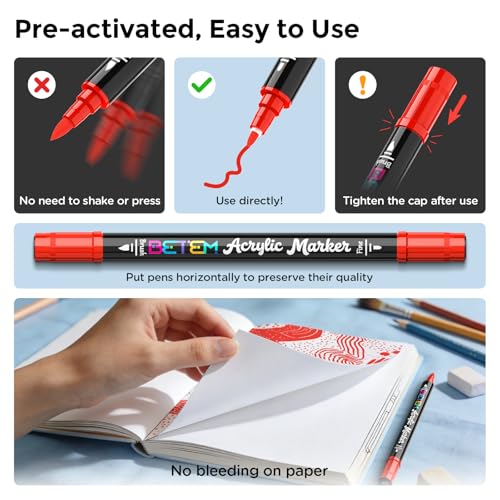 Image of Betem 2 Red Paint Markers for Glass, Dual Tip Acrylic Paint Pens