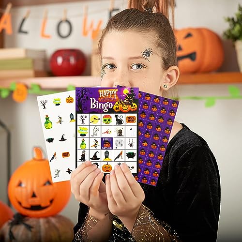 OPEIXSAYKOC Halloween Bingo,Halloween Bingo Party Spielkarten,24 Spieler Spiel Karten,Schule Klassenzimmer Spiele,für Party,Geburtstag Kinder Partyzubehör,Klassenzimmer,Zuhause,Brettspiele