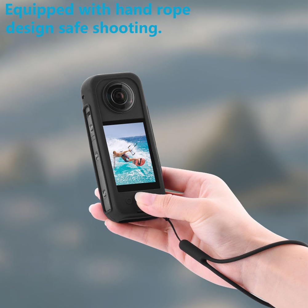 Kit accessori 4 in 1 compatibile con Insta 360 X4 con custodia in silicone e coperchio dell'obiettivo, pellicola protettiva antigraffio (nero) per accessori insta360 X4