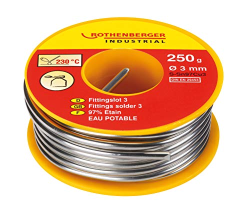 ROTHENBERGER Industrial Fittingslot 3 | 250 g | Heizungs & Trinkwasser Rohre | Zusammensetzung: Zinn 97{208acae434b53418025b5881b1cd39da4fb7c6a45afb41cdec5eec6757a25a4a}, Kupfer 3{208acae434b53418025b5881b1cd39da4fb7c6a45afb41cdec5eec6757a25a4a} | 045255E ROTHENBERGER Industrial Fittingslot 3 | 250 g | Heizungs & Trinkwasser Rohre | Zusammensetzung: Zinn 97{208acae434b53418025b5881b1cd39da4fb7c6a45afb41cdec5eec6757a25a4a}, Kupfer 3{208acae434b53418025b5881b1cd39da4fb7c6a45afb41cdec5eec6757a25a4a} | 045255E