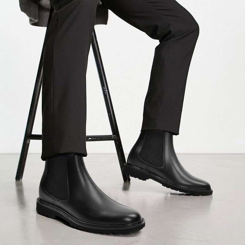 Image of CHAMARIPA Men's Invisible Height Increasing Boots - 3.15 inch Taller | Premium Calfskin Upper, Elastic Side Panels For Easy Slip-On, Suitable For Office Work & Daily Occasions