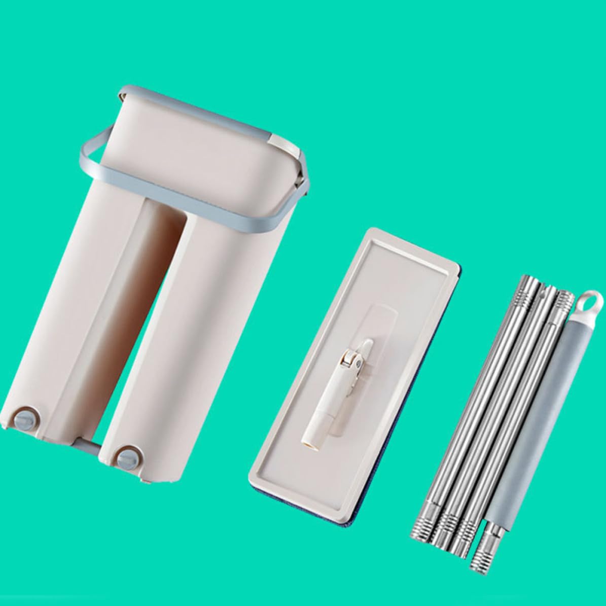 Toyvian Trapeador Plano de Fibra Cubo y Mopa para Limpieza de Suelos en Casa, Herramienta para Recoger Polvo y Ahorrar Espacio