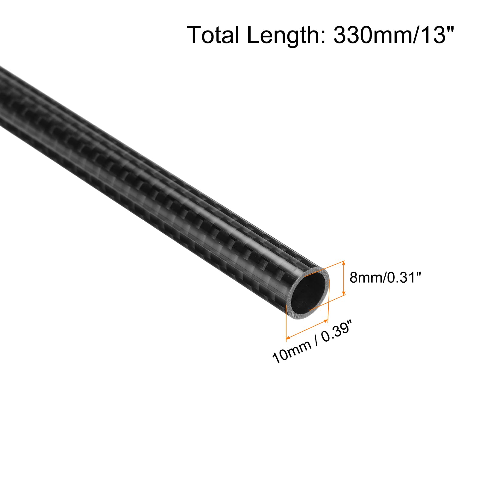 QUARKZMAN 4Pcs Tubes en Fibre de Carbone 8 x 10 x 330mm Surface Brillante Tige en Carbone Enroulée en 3K pour avion RC, Quadricoptère, Multicoptère