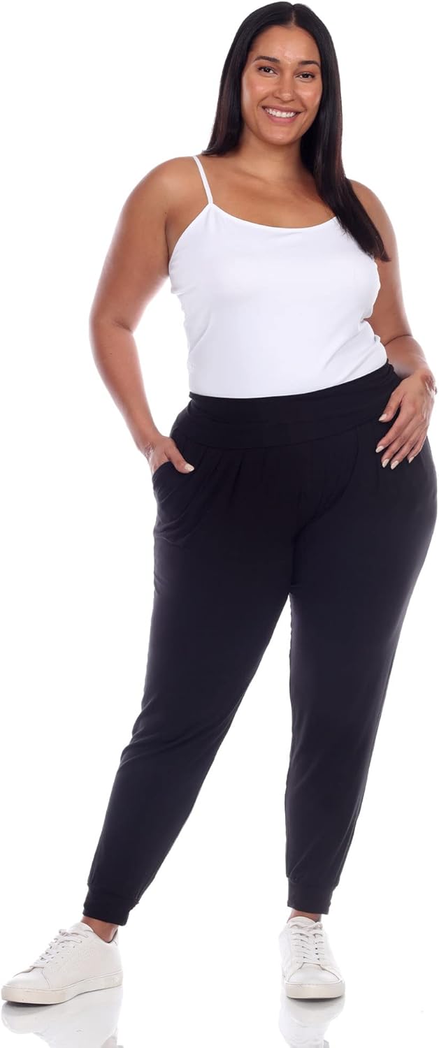 white mark Women's 2-PC Pack Harem Jogger Aladdin Elephant Pants with Pockets Relaxed High Waist Yoga Lounge Pants