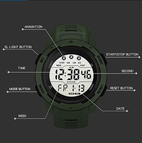 Miniatura 4 de Men's Outdoor Sports Watch Large Dial Easy-to-Read Digital Watch Multi-Functions LED Alarm Stopwatch Waterproof Wrist Watch for Men