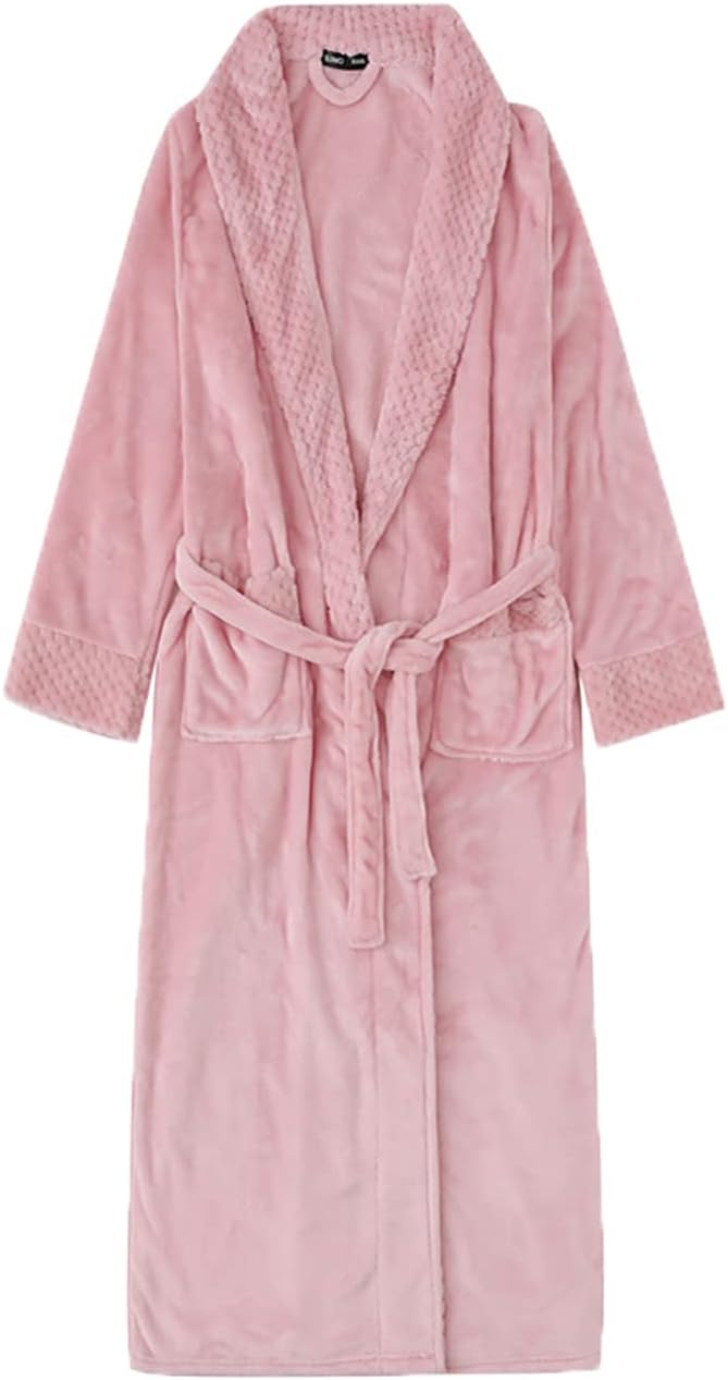 M_Soft Plush Terry Cloth Robe Long Plush sleepwear for Unisex Adult_Pink_M, Pink, M