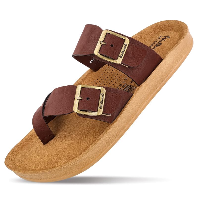 Image of WALKAROO Men's Slip-On Sandals|Soft Cushion Footbed, Adjustable Dual Buckle Straps,Lightweight Flexible Sole, Anti-Slip|Daily Wear, Casual,Office Wear Sandals|WGR53247