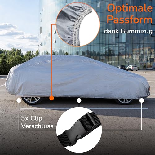 Upgrade4cars Autoabdeckung Outdoor Vollgarage Wasserdicht Version 2026 | Auto Abdeckplane Komplett für alle Jahreszeiten | Autoplane Universal Pkw - M (440x180x120 cm)