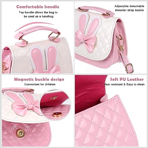 Gaethra Mädchen Taschen, Kinder Umhängetasche Handtasche Mädchen mit Süße Hasenohren und Schleife Crossbody Geldbörse Brieftasche Umhängetasche Handtasche Verstellbarem Gurt für Mädchen Teens Frauen