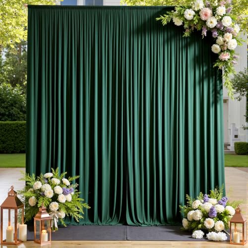 Image of 10ftx12ft Hunter Green Backdrop Curtains for Parties, Wrinkle Free Polyester Hunter Green Photo Backdrop Drapes 2 Panels 12 ft Long Back Drop Cloth for Wedding Birthday Photography Background Party