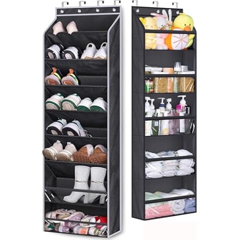 KEETDY Over The Door Shoe Rack for Door Fit 20 Pairs Sneakers and Over The Door Storage Organizer Hanging Closet Shelf with 5 Large Pockets Cover