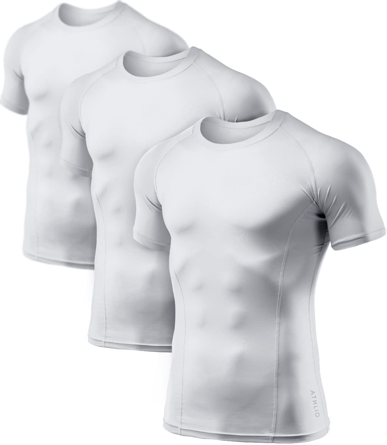 ATHLIO Mens Cool Dry Short Sleeve Compression Shirts Sports Baselayer T-Shirts Tops Athletic Workout Shirt