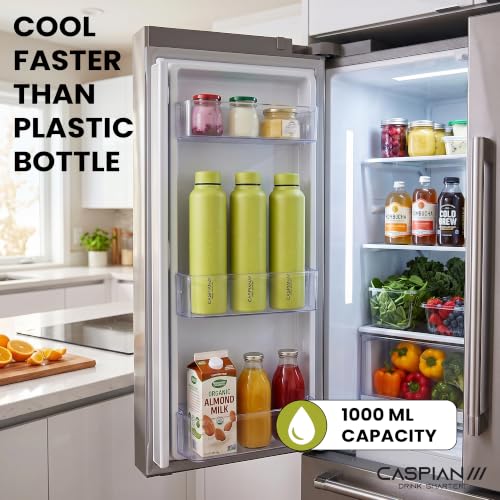Image of CASPIAN / / / Astra Stainless Steel Water Bottle 1 litre (1000 ml) | Single Wall, Leakproof & BPA-Free | Reusable Metal Bottle for Fridge, Home, Office, Gym, School & Travel, Lime, Pack of 1