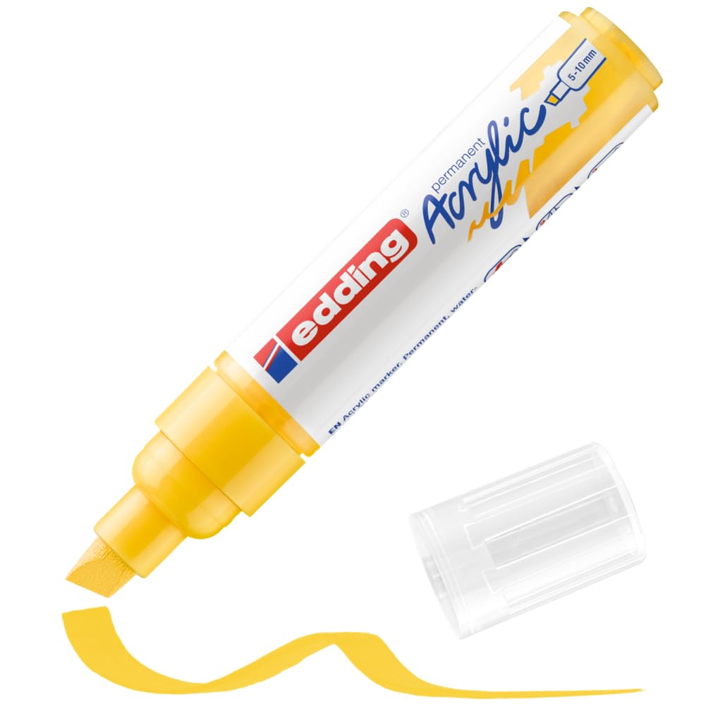 edding 5000 marcador acrílico de trazo grueso - amarillo - 1 rotulador acrílico resistente al agua - punta biselada ancha 5-10 mm - pintura acrílica para lienzo, papel kraft, madera y piedra
