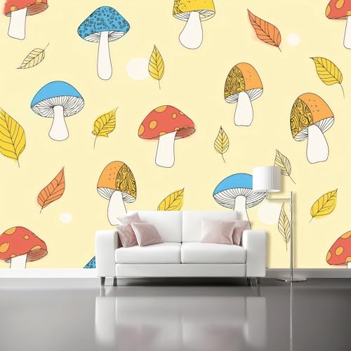Papel Pintado Panorámico - Tierno Dibujos Animados Plantas Mural Fotográfico Artístico 300 x 210 cm, Amarillo Papel Pintado No Tejido Decoración De Pared Sala Oficina Salón Dormitorio