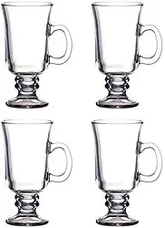 Jogo 4 Canecas Irish Coffee Premium 230ml – Vidro Resistente com Alça, Ideal para Café, Cappuccino, Sobremesas e Sorvetes