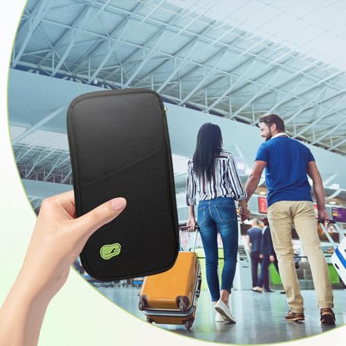 Diffaxy Reisepass Tasche, Reisepass Organizer mit Großer Kapazität, Tragbarer Reisepasshülle für die Familie, Reisedokumententasche für Personalausweis, Ticket, Stift (Schwarz)
