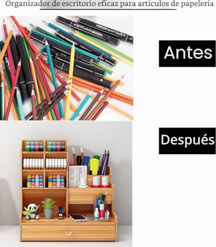Miniatura 3 de Vikmyer Portalápices De Madera, Organizador De Escritorio Papelería Multifuncional Caja De Soporte Para Bolígrafos Para Oficina En Casa Útiles Escolares Estante De Almacenamiento