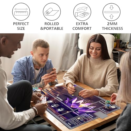 Image of for MTG Playmat with Card Storage Bag,Non-Slip Rubber Base & Smooth Surface 24x14in,Beginner-Friendly Magic Mat for Commander Deck,Purple Lotus Flower-1