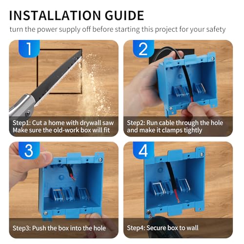 Image of XIUTE Old Work Electrical Outlet Boxes 2 Gang for Home Modification, 25 Cubic inches Living Hinges,Adjustable Mounting Tabs, ETL Approved,(Blue, 12Pack)