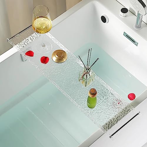 Organizador acrílico para bañera con asas de metal, estante impermeable para spa para libros y bebidas, bandeja de baño antideslizante para relajación