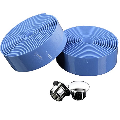 knowing Cinta de Manillar de Bicicleta, Bicicleta de Carretera con Cinta, Wrap con Bar Plugs, 2 Pcs (Blue)