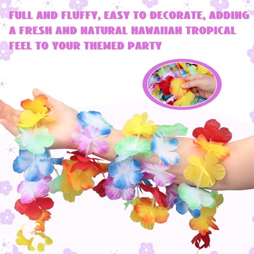 Image of JOVITEC 2 Pack Lei Hawaiian Flowers Garland 20 Feet Each Tropical Multicolor Tropical Flower Lei Garland Flower Leaves Banner for Home Hawaiian Luau Decorations
