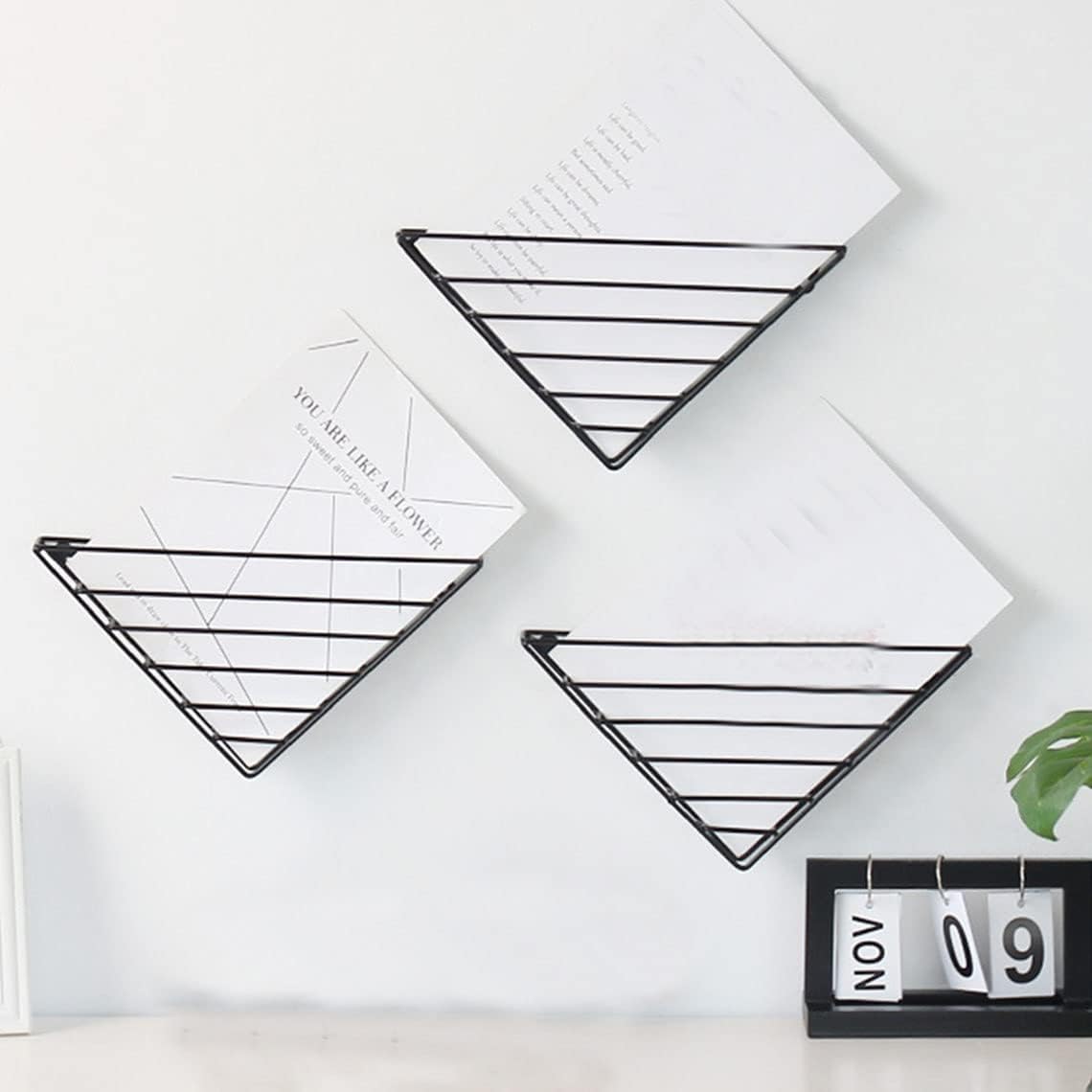 Artemade Wall Mounted Metal Wire L Shape Shelve for Magazine, Books, Newspaper, Files Holder in Home (Black, Set Of 3)-picture-35