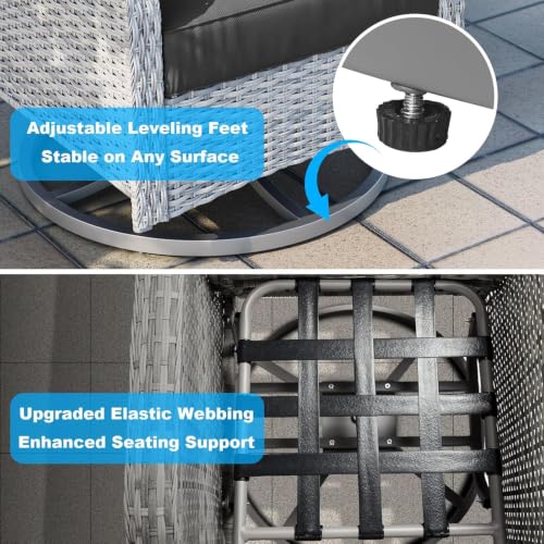 Image of 6-Piece Small Patio Furniture Set, Outdoor Swivel Rocking Chairs Set with Wicker Chairs and Tempered Glass Side Table, Outdoor Furniture Patio Bistro Set for Balcony, Deck, Porch