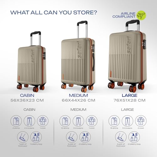 Image of Safari Astra Neo 8 Wheels Set of 3 Trolley Bags, Hard Case Polycarbonate, 360 Degree Wheeling Carry on & Check-in Luggage for Men & Women, Suitcase for Travel, Trolley Bags for Travel, Champagne