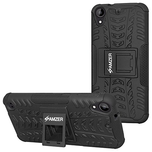 AMZER Impact Resistant Hybrid Warrior Case with Kickstand Skin for HTC Desire 530 - Retail Packaging - Black