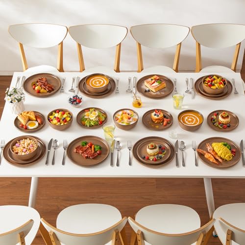 Image of vancasso Plates and Bowls Sets, 24 Pieces Stoneware Dinnerware Set for 8, Ceramic Dish Set for Kitchen, Microwave and Dishwasher Safe, Muted Brown, Series ZERMATT
