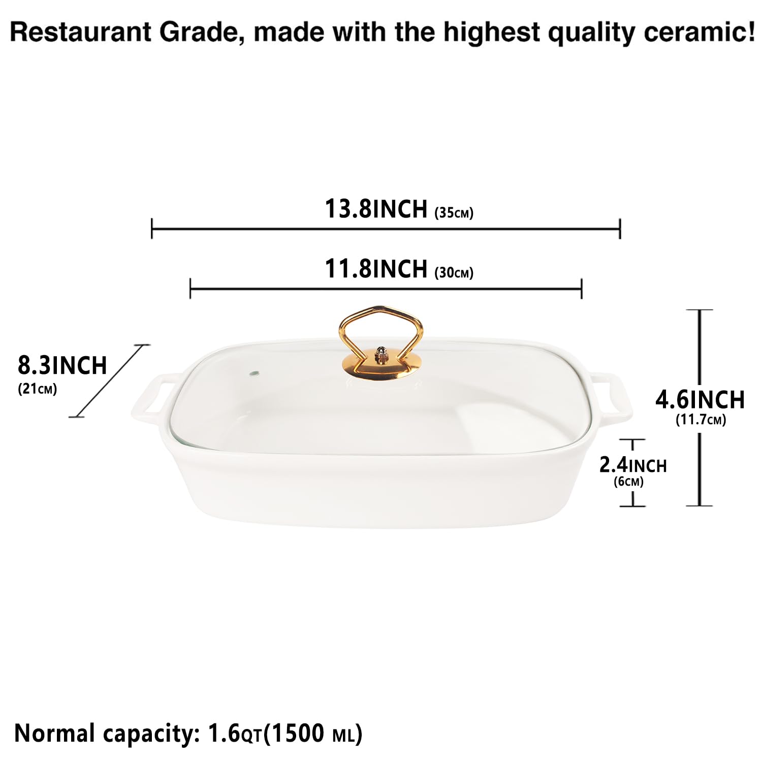 plat à gratin rectangulaire en porcelaine avec couvercle en verre, terrine de soupe de 1500 ML pour servir, plat chauffant pour buffets, plateau pour conserver les aliments, plat à gratin
