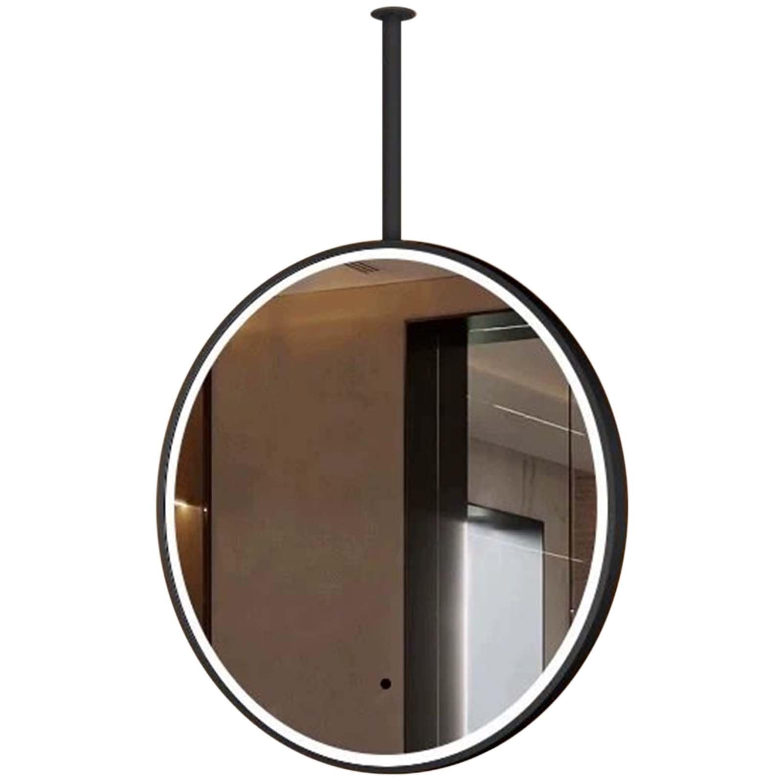 FGXHHS Round Wall Mirror Decorative with LED Lights, Ceiling Hanging Mirrors Illuminated Bathroom Vanity for Over Sink(Black,Diameter-50CM/19.7INCH)