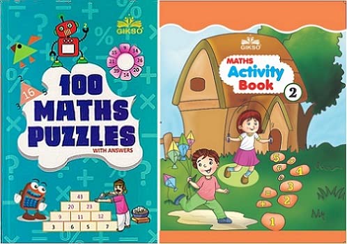 GIKSO Set of 2 Maths Activity Books- 100 Maths Puzzles Book and Maths Activity Book 2 | Includes 200 Brain Boosting Mathematical Activities for Age 6-12 Years Old Kids