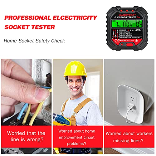 ERYUE Testador de soquete,Testador de tomada GFCI com display de tensão 90-250V testador de soquete