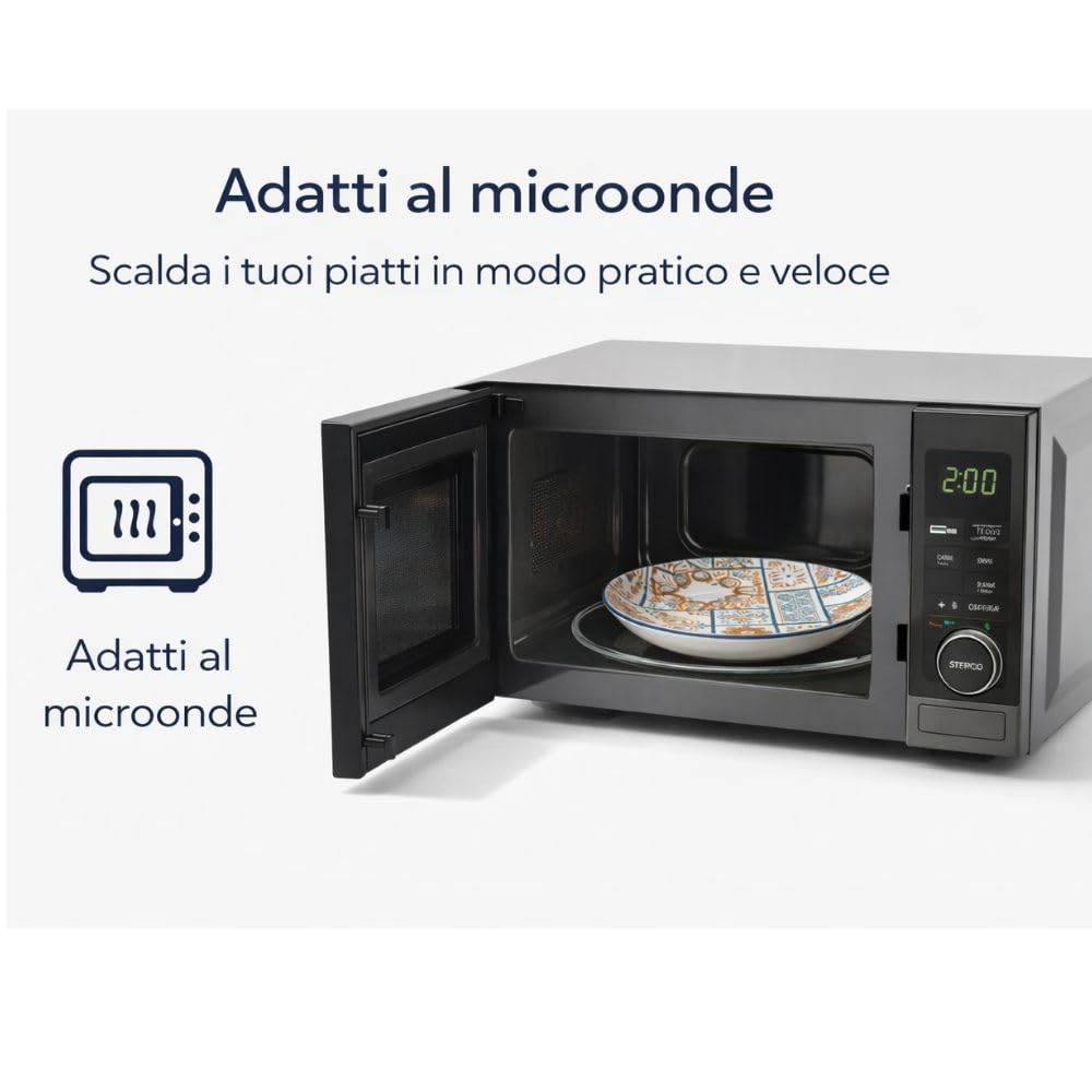 Servizio Piatti 12 Pezzi in Ceramica – Linea Maiolica Azzurra e Arancio –– Set Tavola Elegante e Resistente
