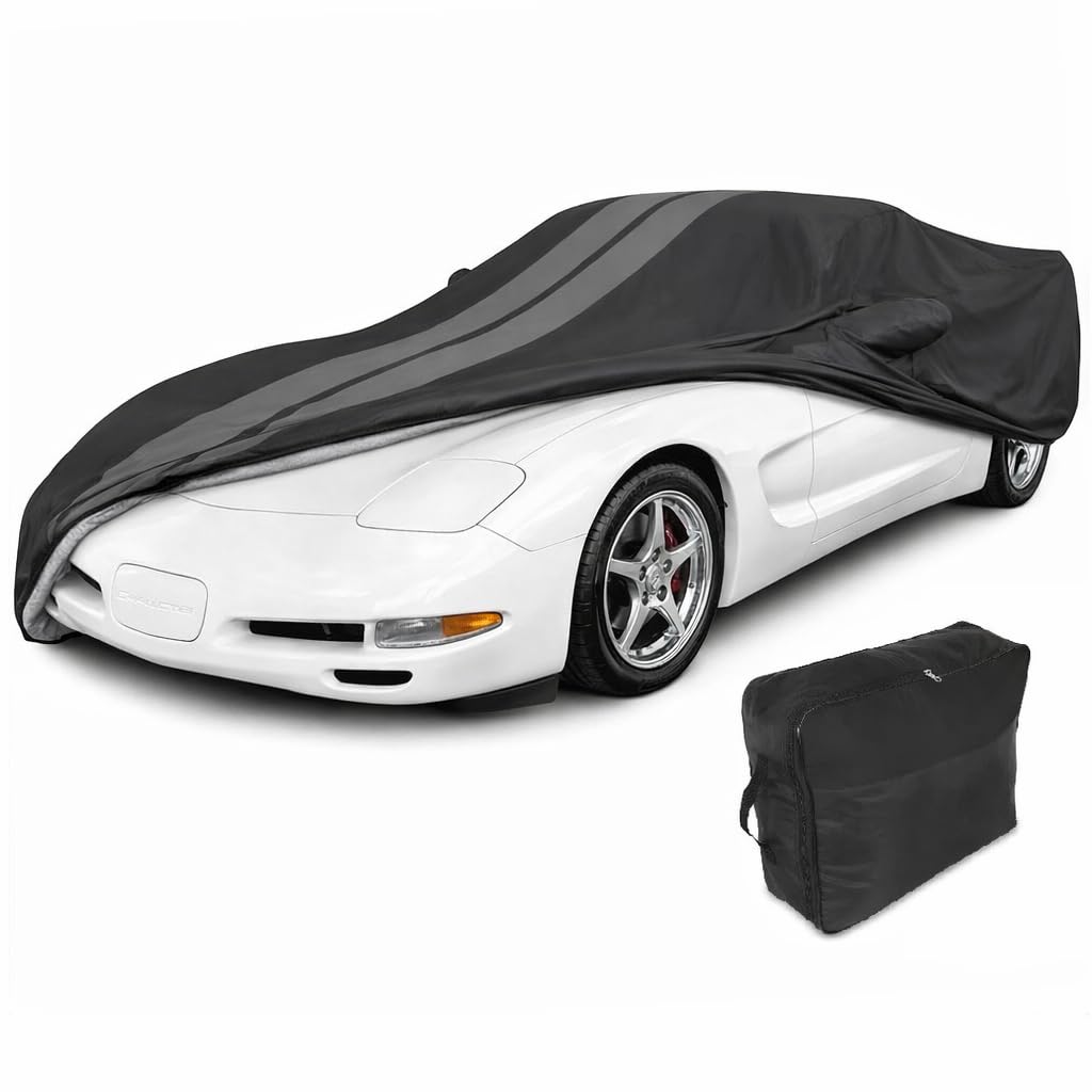 SR1 Performance USA C5 Corvette Car Cover Custom Fit Outdoor/Indoor UV Rain Protection - Ultraguard Plus 300 Denier High End for 1997-2004 C5 Coupe, Convertible, Z06 (Black with Gray Stripes)