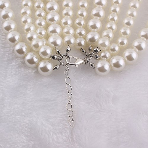 Grace Jun WSXL03 Multilayer Strand Chain White Faux Pearls Flapper Beads Cluster Long Choker Necklace thumb #3
