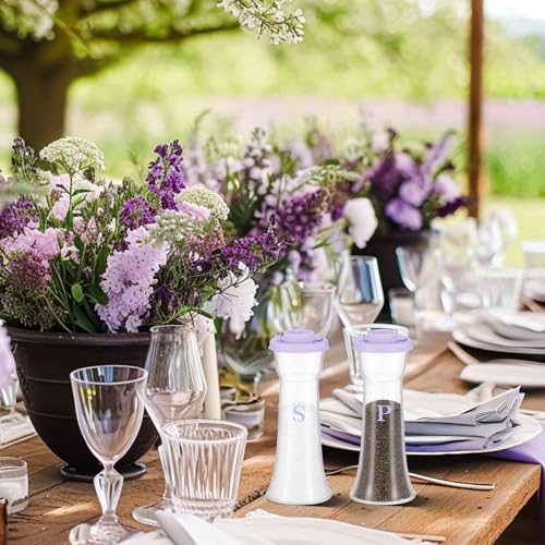 Image of Set of 2 Plastic Salt and Pepper Shakers with Lids Large Salt Shaker Pepper Container Vintage Tall Hourglass Camping Picnic Outdoors Travel Spice Set for Home Picnic Kitchen(Classic,Purple)