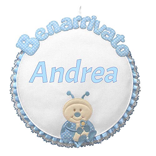 Lazo de nacimiento bencrivado redondo con mariquita, personalizado, indica el nombre en el espacio correspondiente (azul) Cover